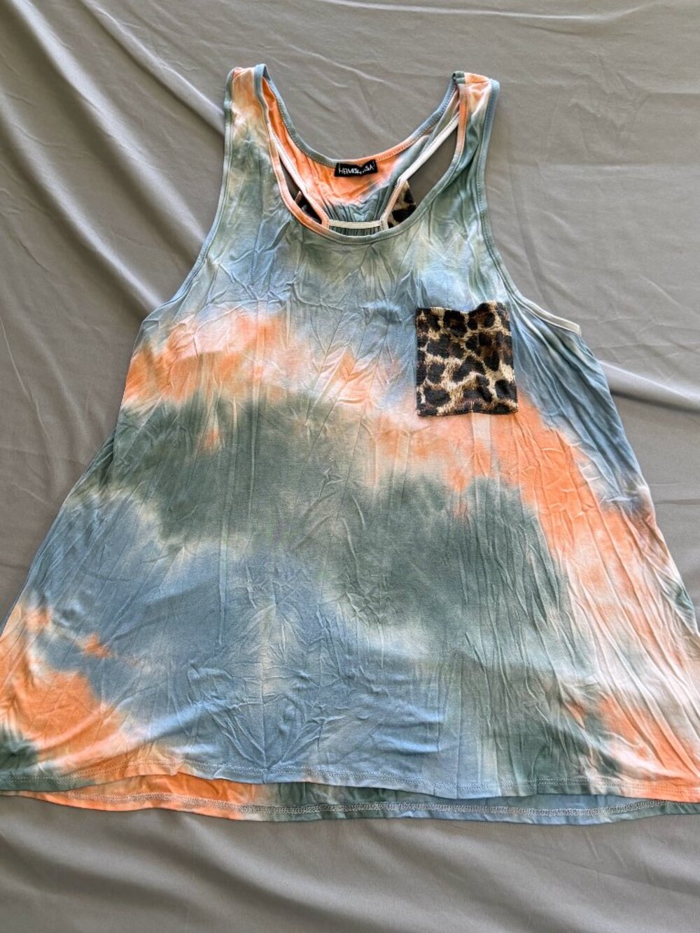Heimish USA Women's TieDye & Leopard Print Racerback Tank Top Bow Accent 2X NWOT